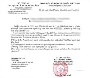 xin công văn nhập cảnh cho người nước ngoài nhận tại sân bay