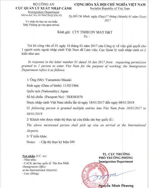 xin công văn nhập cảnh cho người nước ngoài nhận tại sân bay