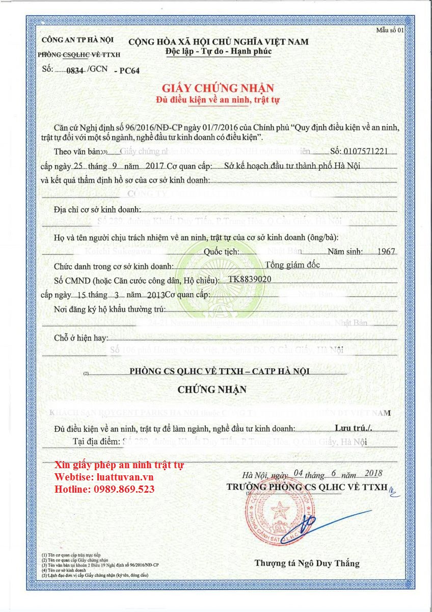 Thủ tục làm Giấy chứng nhận đủ điều kiện an ninh trật tự đối với một số ngành nghề kinh doanh có điều kiện